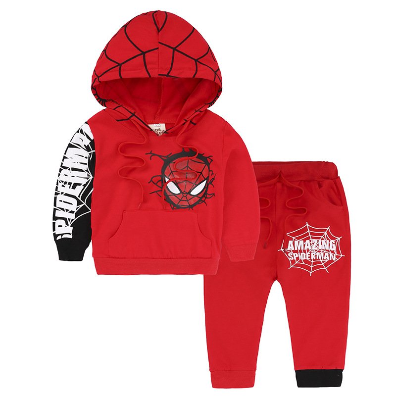 Fast Shipping Boys' Set Children's Sweatshirt Hoodie Color blocking Spider-Man Set Boys' Three Piece Set for Festivals