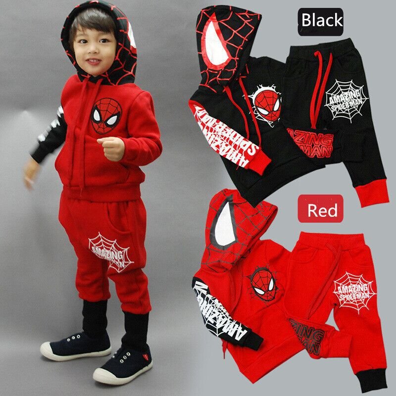 Fast Shipping Boys' Set Children's Sweatshirt Hoodie Color blocking Spider-Man Set Boys' Three Piece Set for Festivals
