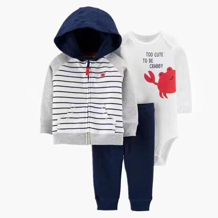 Newborn 100% cotton 6/9/12/18/24M baby romper T shirt long pants 3 pieces sets with hooded