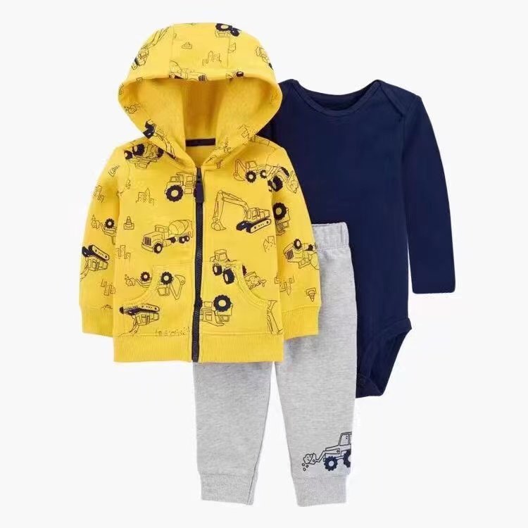 Newborn 100% cotton 6/9/12/18/24M baby romper T shirt long pants 3 pieces sets with hooded