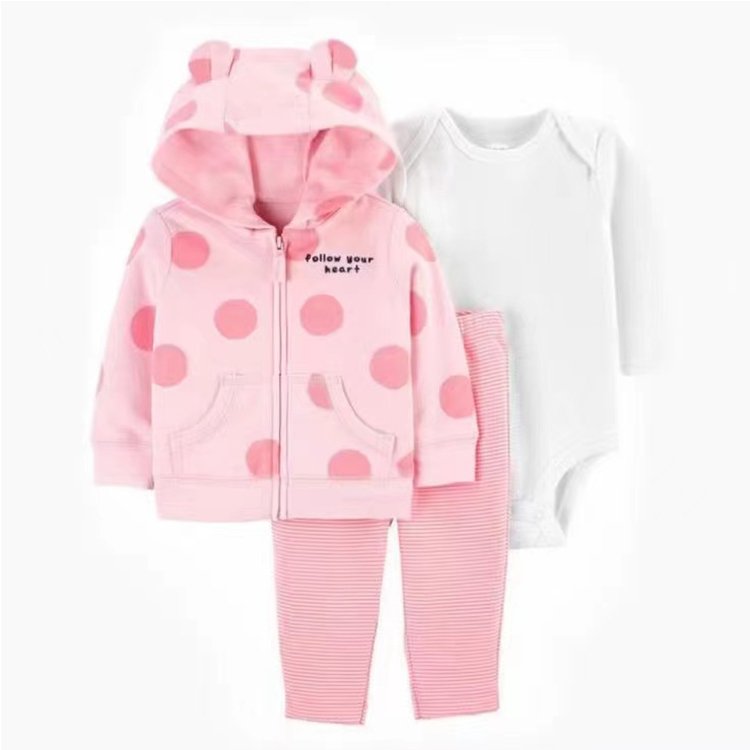 Newborn 100% cotton 6/9/12/18/24M baby romper T shirt long pants 3 pieces sets with hooded