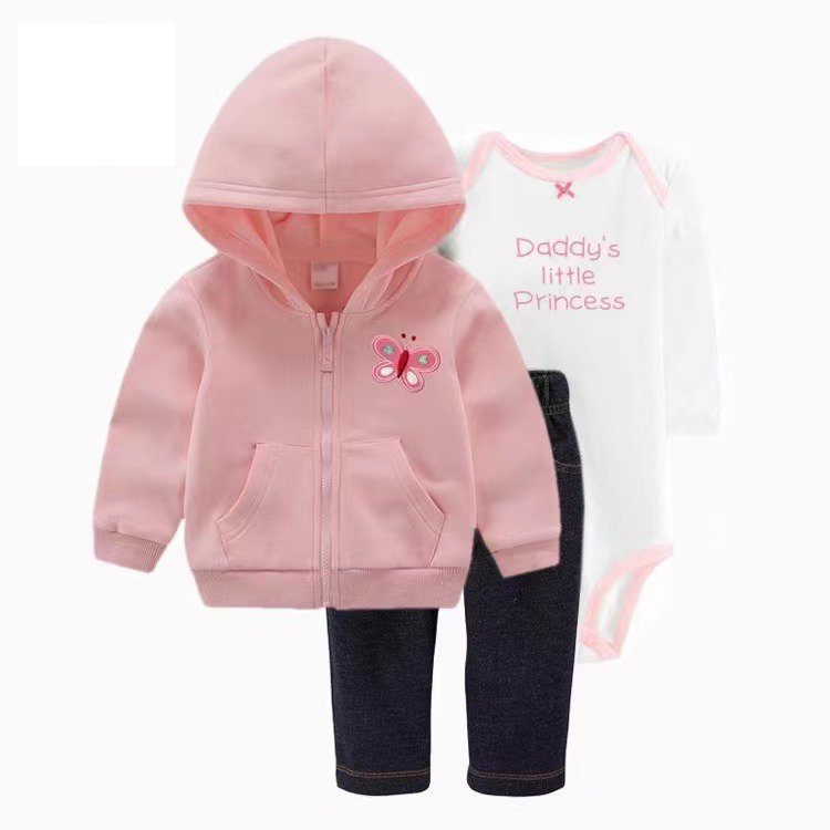 Newborn 100% cotton 6/9/12/18/24M baby romper T shirt long pants 3 pieces sets with hooded
