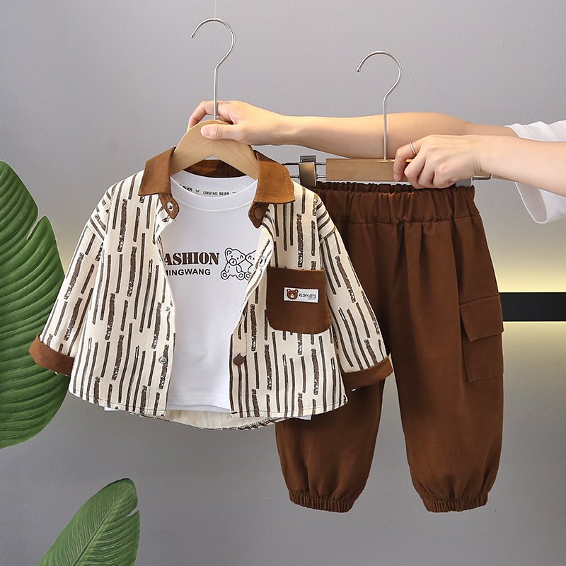 2024 Trendy Baby Clothes Set Handsome Boys Leisure Suit T-shirts+Coat+Pants Children Autumn Clothing 3 Piece Set