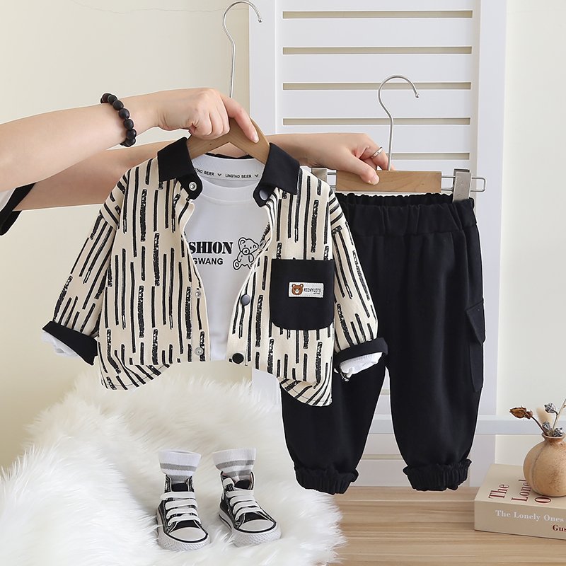 2024 Trendy Baby Clothes Set Handsome Boys Leisure Suit T-shirts+Coat+Pants Children Autumn Clothing 3 Piece Set
