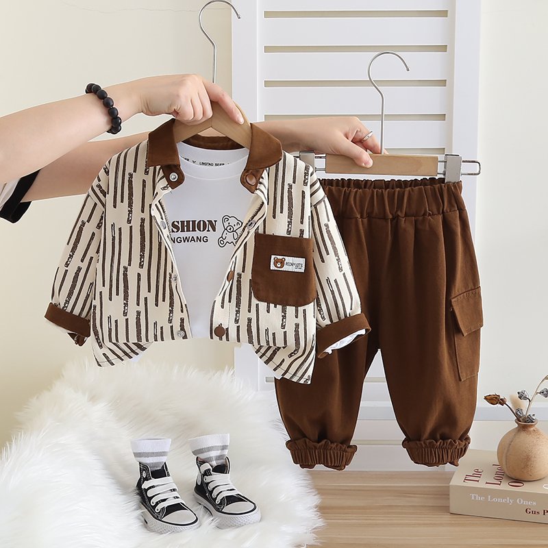 2024 Trendy Baby Clothes Set Handsome Boys Leisure Suit T-shirts+Coat+Pants Children Autumn Clothing 3 Piece Set
