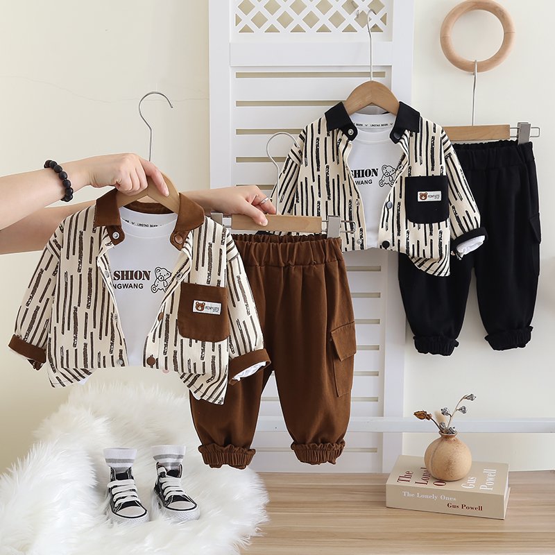 2024 Trendy Baby Clothes Set Handsome Boys Leisure Suit T-shirts+Coat+Pants Children Autumn Clothing 3 Piece Set