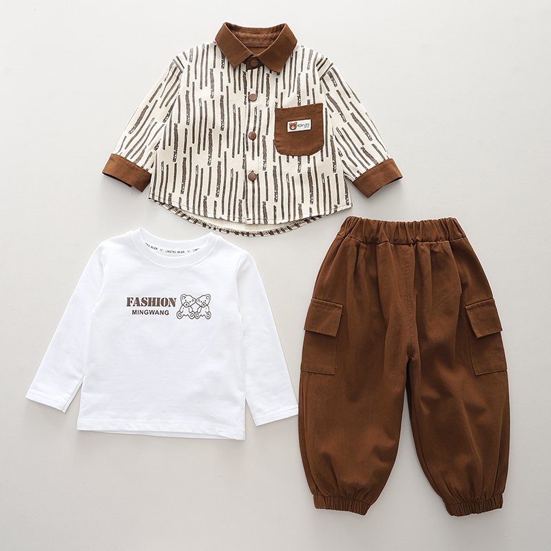 2024 Trendy Baby Clothes Set Handsome Boys Leisure Suit T-shirts+Coat+Pants Children Autumn Clothing 3 Piece Set