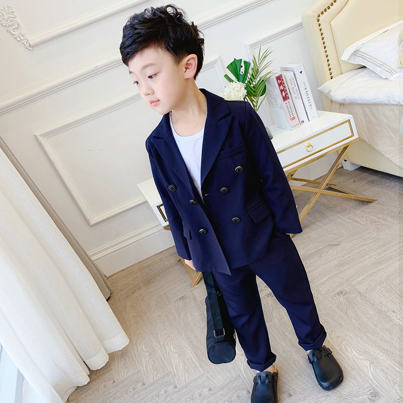 Children Summer Spring Double Breasted Suit Set Boys Handsome Blazer Pants 2pcs Clothes Set Kids Performance Party Costume