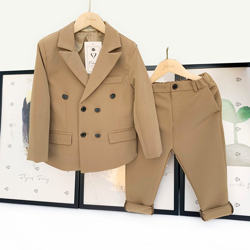 Children Summer Spring Double Breasted Suit Set Boys Handsome Blazer Pants 2pcs Clothes Set Kids Performance Party Costume