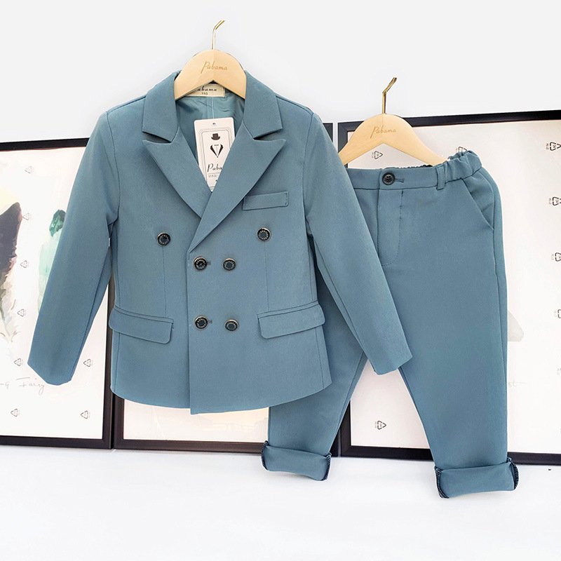 Children Summer Spring Double Breasted Suit Set Boys Handsome Blazer Pants 2pcs Clothes Set Kids Performance Party Costume