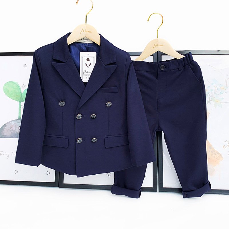 Children Summer Spring Double Breasted Suit Set Boys Handsome Blazer Pants 2pcs Clothes Set Kids Performance Party Costume
