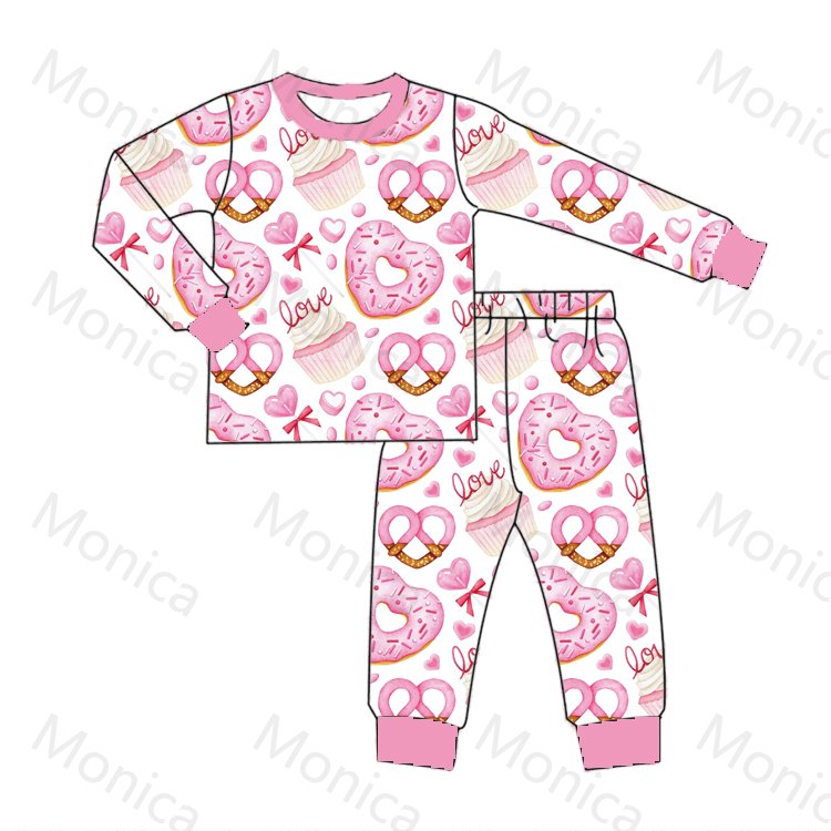 LZ2022 Wholesale Kids Valentine's Day Pyjamas Milk Silk Heart Print O-neck 2 Pieces Pjs Homewear Sets