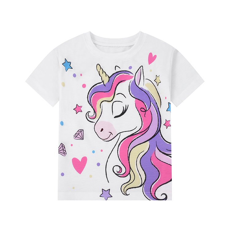 Short-Sleeved Suit Spandex Fabric T-Shirt Baby Children'S Clothing Girls Shorts 3D Printed Cute Unicorn Summer Clothing