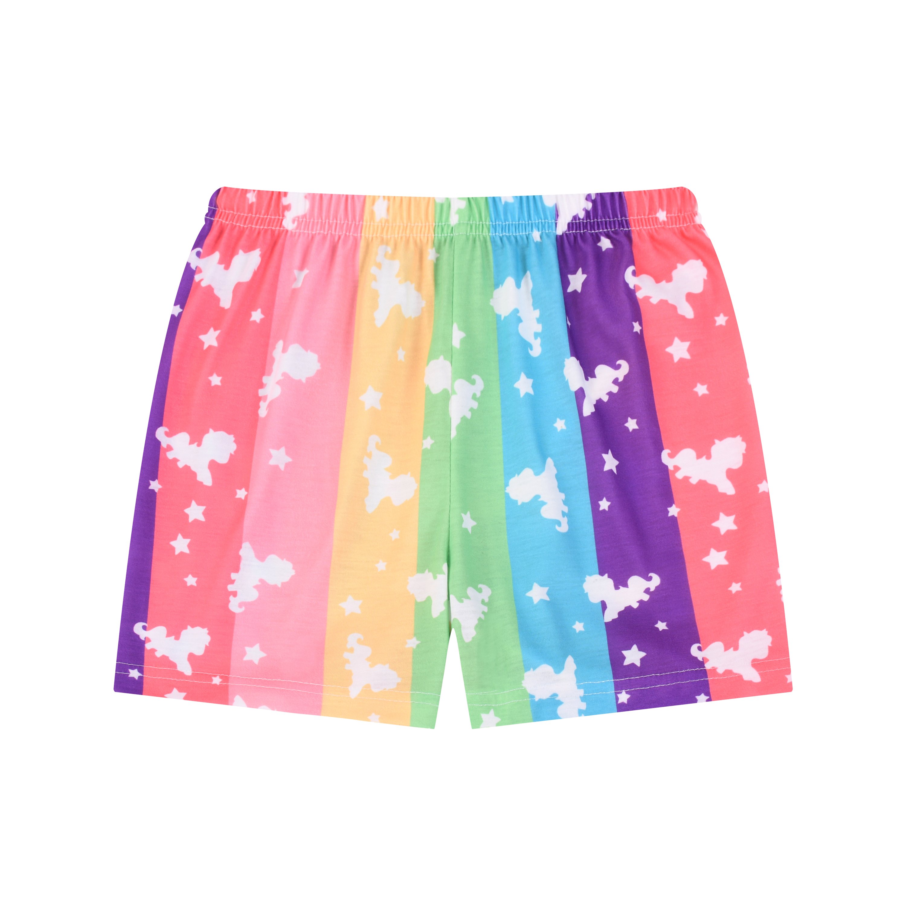 Short-Sleeved Suit Spandex Fabric T-Shirt Baby Children'S Clothing Girls Shorts 3D Printed Cute Unicorn Summer Clothing