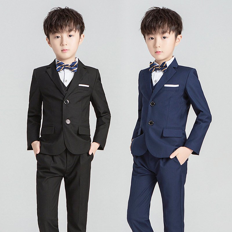 Wholesale Gray Striped Small Children'S Dress Flower 3 Pieces Sets Performance Formal Boy'S Suit