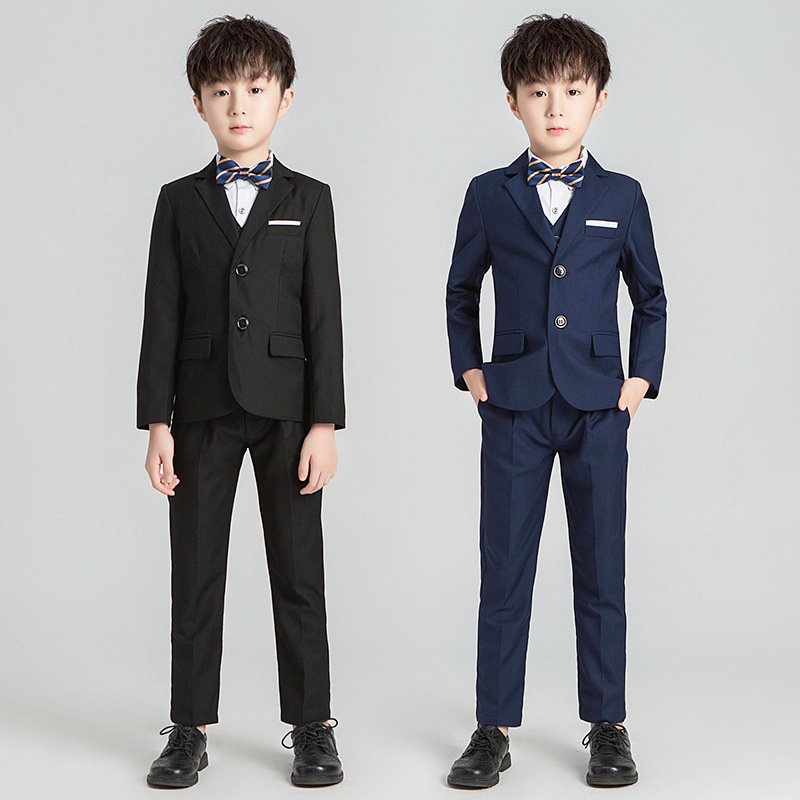 Wholesale Gray Striped Small Children'S Dress Flower 3 Pieces Sets Performance Formal Boy'S Suit