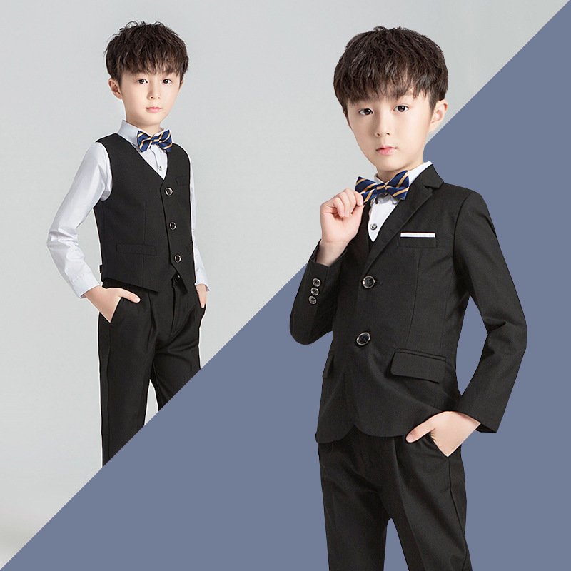 Wholesale Gray Striped Small Children'S Dress Flower 3 Pieces Sets Performance Formal Boy'S Suit