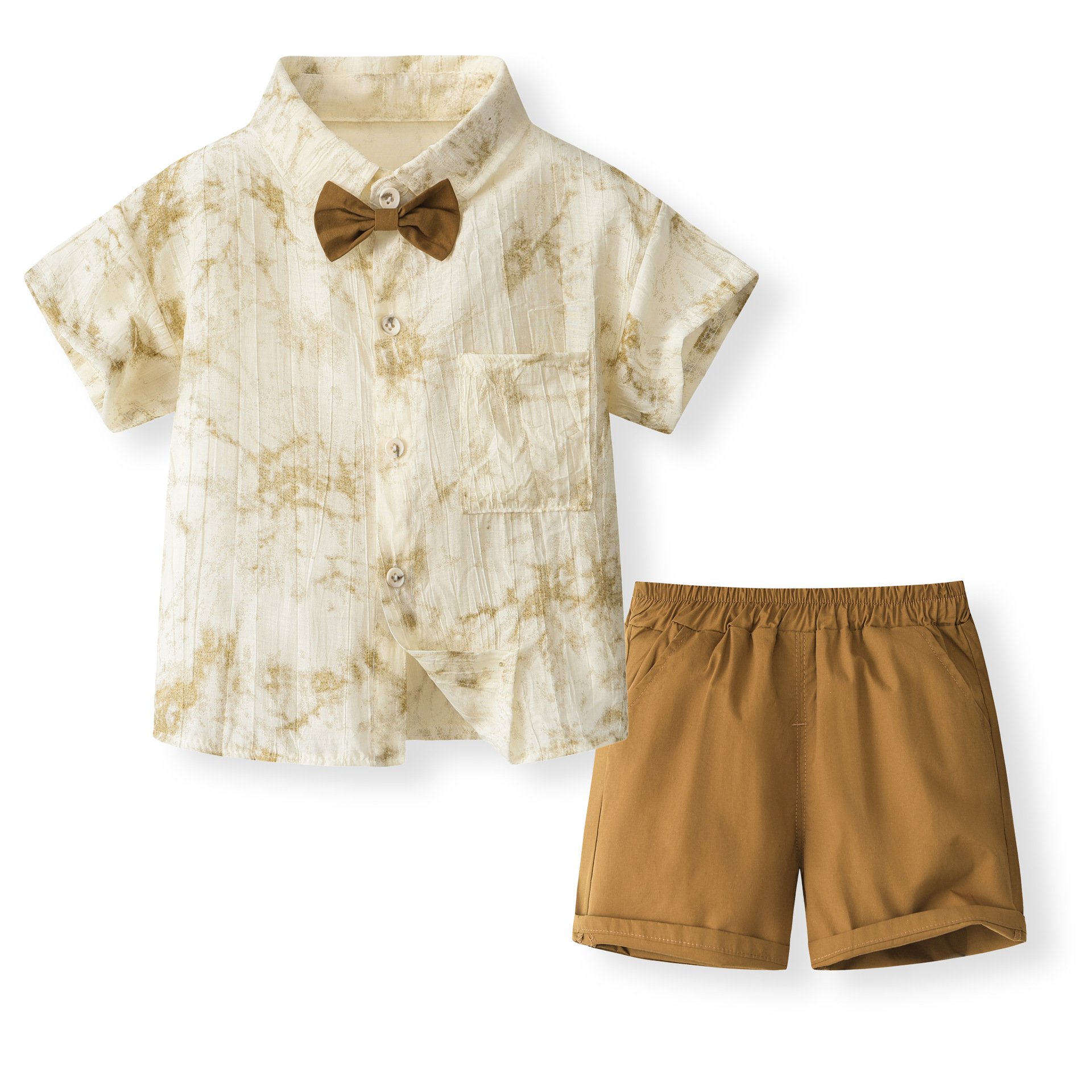 Boys' Summer Short Sleeved Shirt Set Handsome Boys Baby Summer Clothes Children's Collar Shirt Shorts Cute Bear Print Boys Set