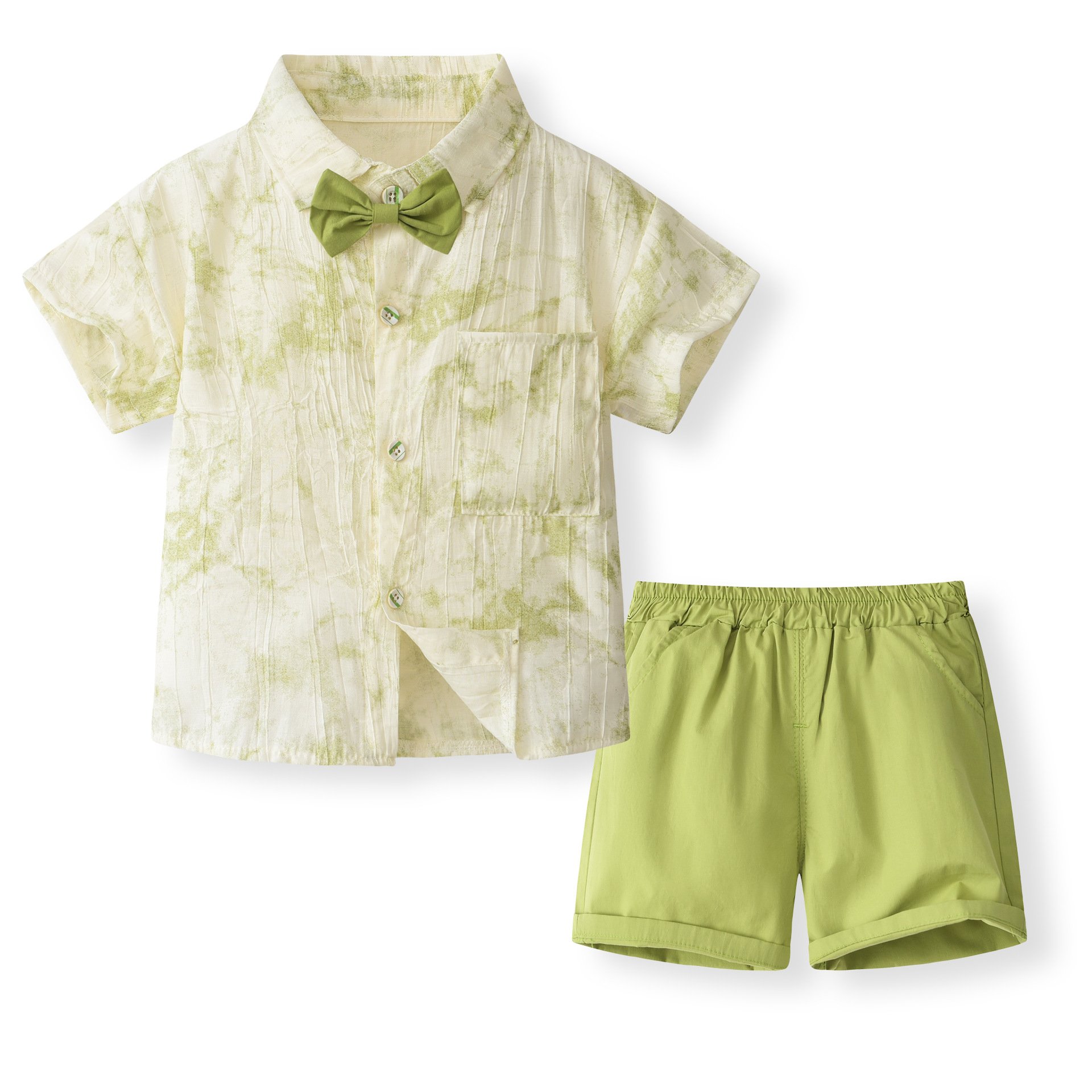 Boys' Summer Short Sleeved Shirt Set Handsome Boys Baby Summer Clothes Children's Collar Shirt Shorts Cute Bear Print Boys Set