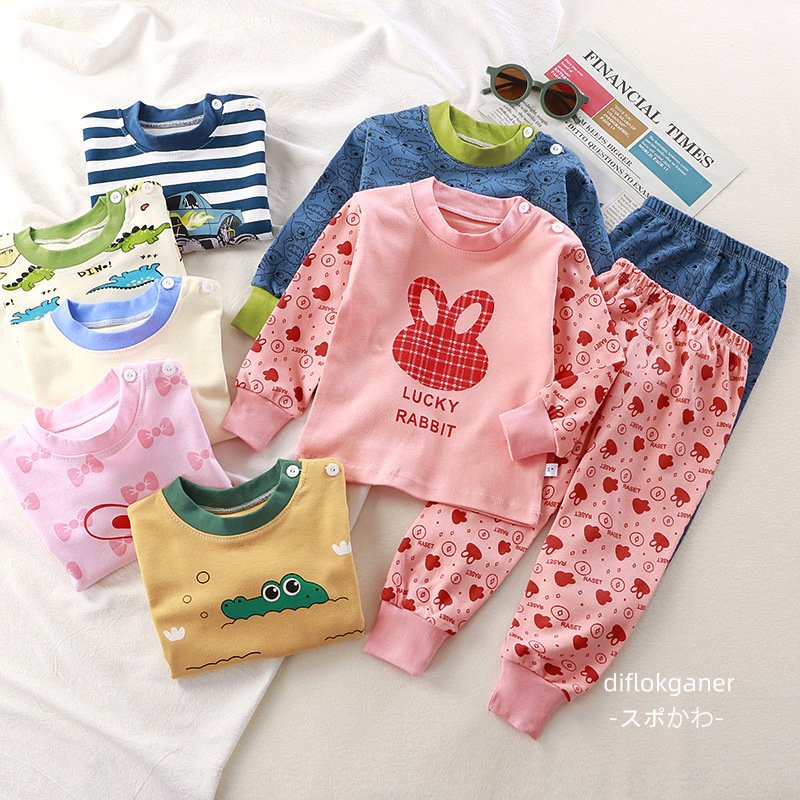 Customized wholesale autumn children's clothing set, new men's cotton clothing set, men's and women's baby home clothing set