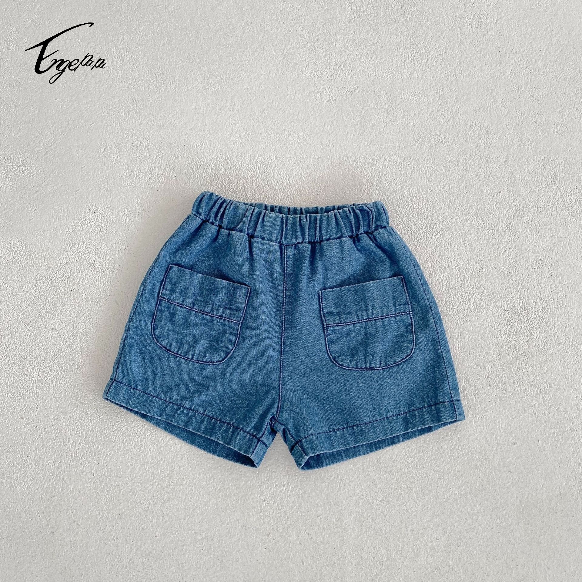 Customized logo from 1pcs Engepapa Summer children girl Cowboy shirt 2 pcs kid casual top fashion baby boy clothing sets