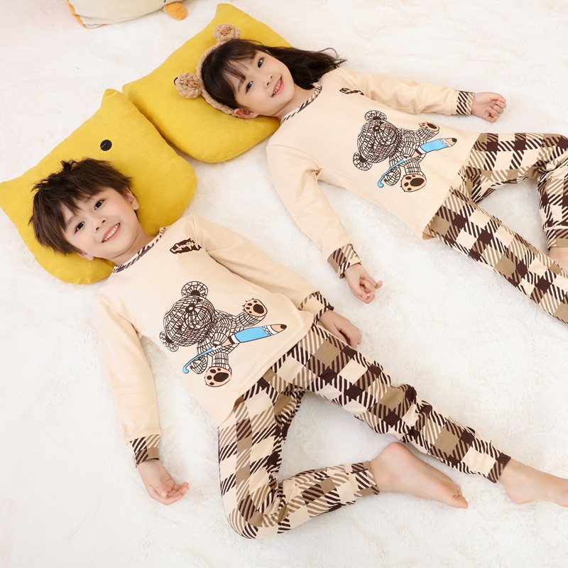 Children's pure cotton underwear set, baby autumn and winter long sleeved pants two-piece set