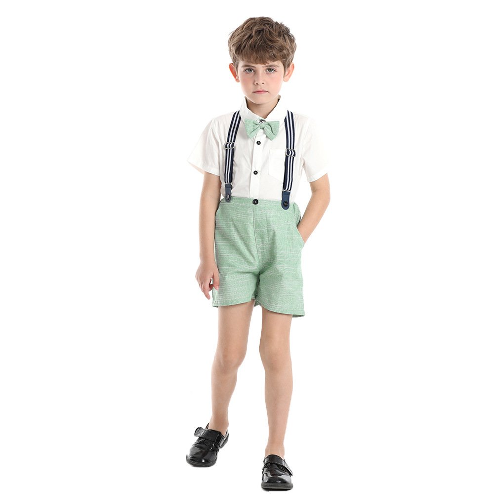 Summer boys formal shirts rompers shorts sleeved kids bow tie gentleman suit infant overalls cotton polyester clothing suit set