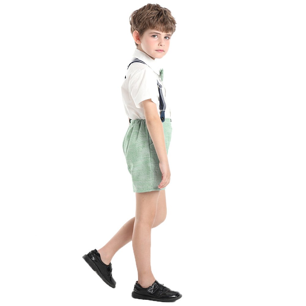 Summer boys formal shirts rompers shorts sleeved kids bow tie gentleman suit infant overalls cotton polyester clothing suit set