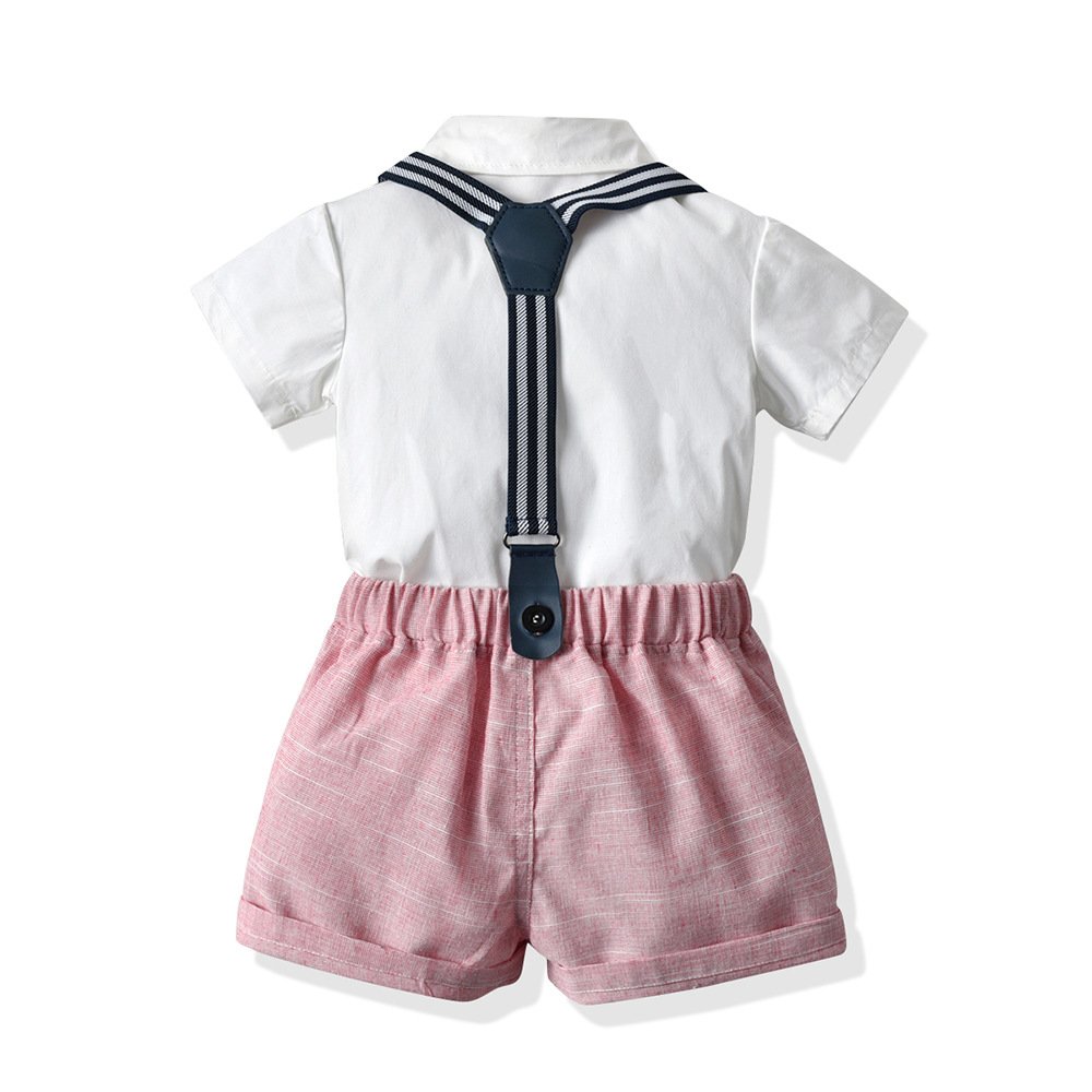 Summer boys formal shirts rompers shorts sleeved kids bow tie gentleman suit infant overalls cotton polyester clothing suit set