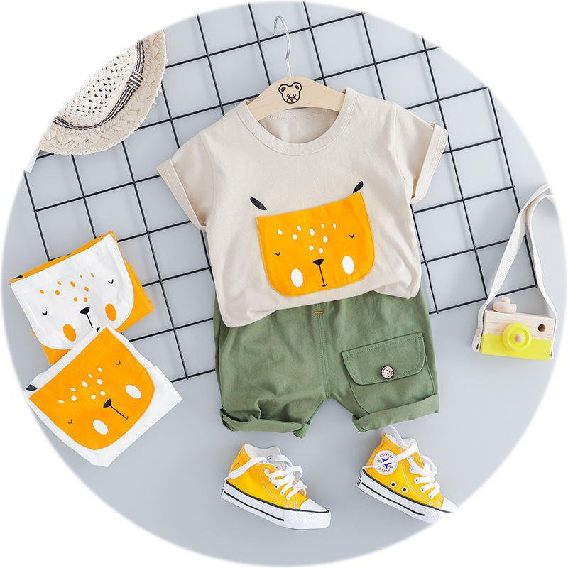 Wholesale Summer Children's Clothing Sets for Boys Casual T-Shirt and Shorts Suit Cotton Fabric Printed Pattern ODM Supply