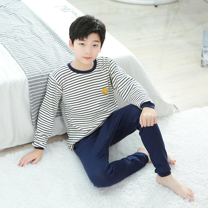 3-16 years old thermal underwear set plus velvet thickening boys autumn and winter girls pajamas striped children's wear