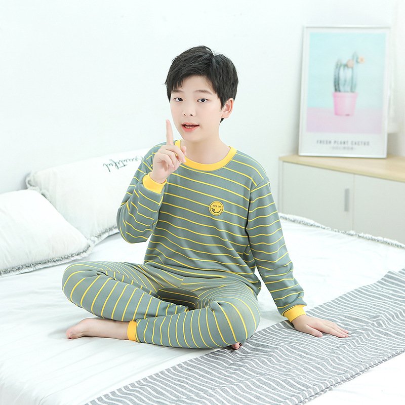 3-16 years old thermal underwear set plus velvet thickening boys autumn and winter girls pajamas striped children's wear