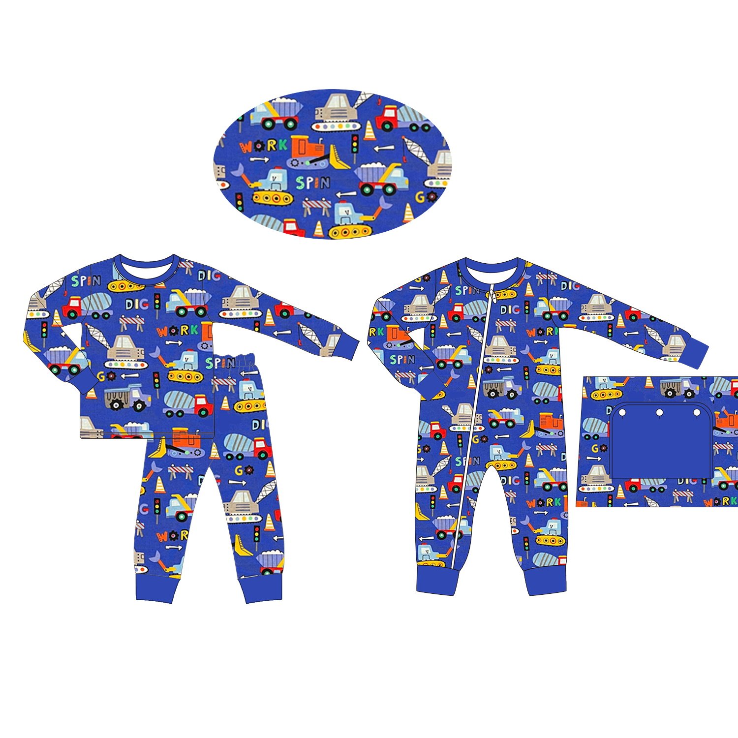 2023 Boyis New fashion factory outlet customized boutique kids pajamas Construction truck print boys rompers