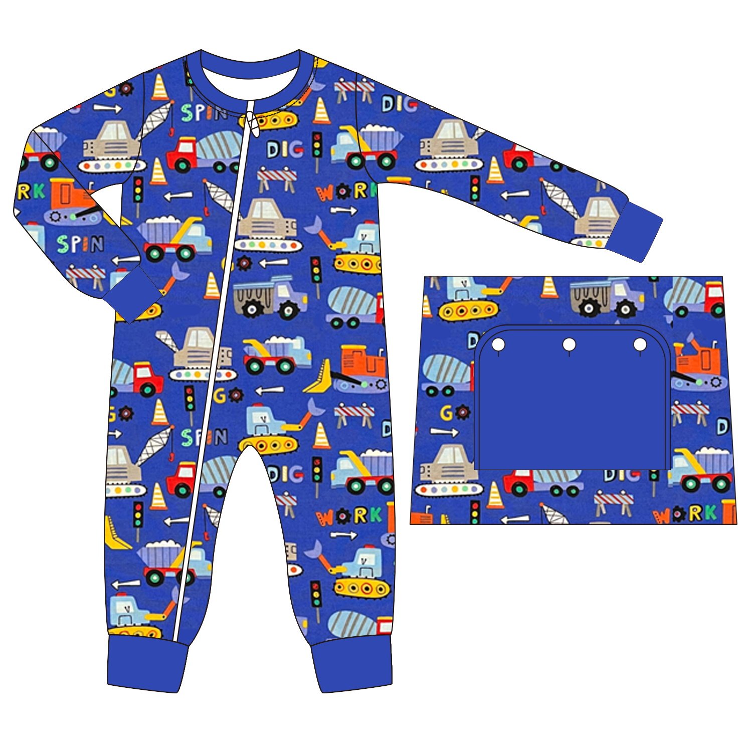2023 Boyis New fashion factory outlet customized boutique kids pajamas Construction truck print boys rompers