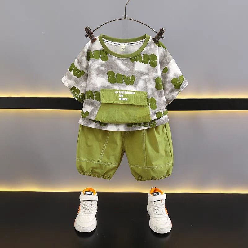 Wholesale Summer Children's Clothing Made in China ODM Supply Short Sleeve Shorts in Worested Fabric Two Sets