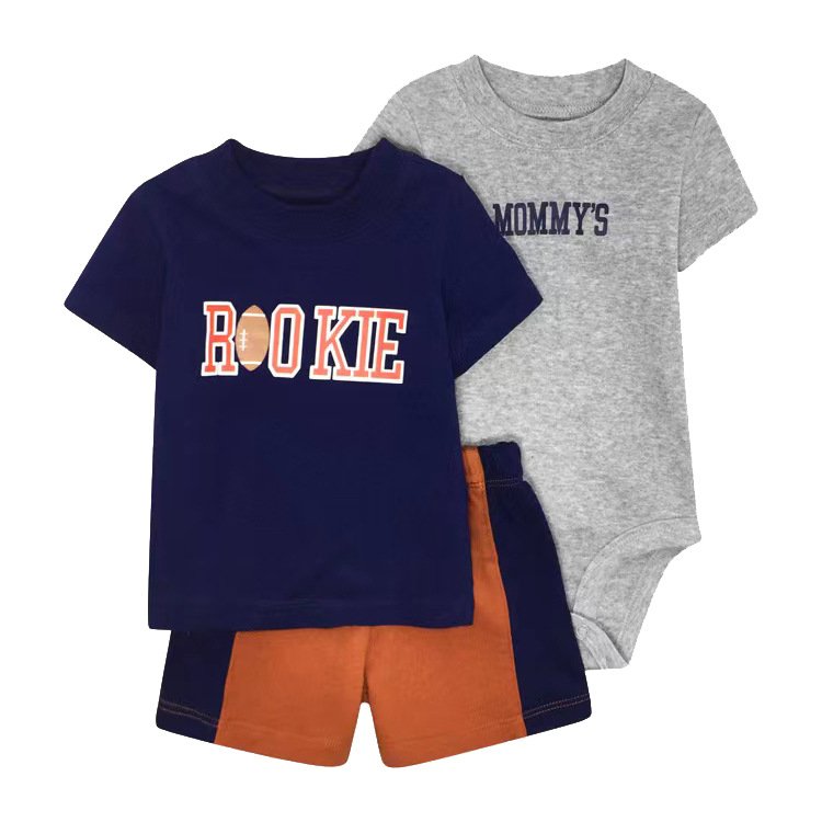 kids clothing wholesale cotton t shirt short pants knit rompers baby 3 pcs boy clothing sets