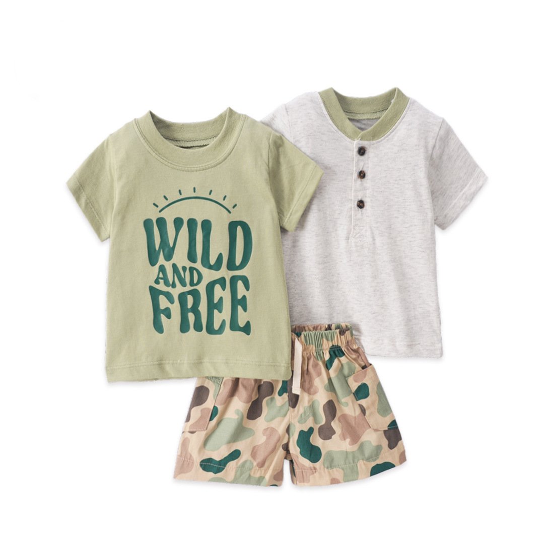 kids clothing wholesale cotton t shirt short pants knit rompers baby 3 pcs boy clothing sets