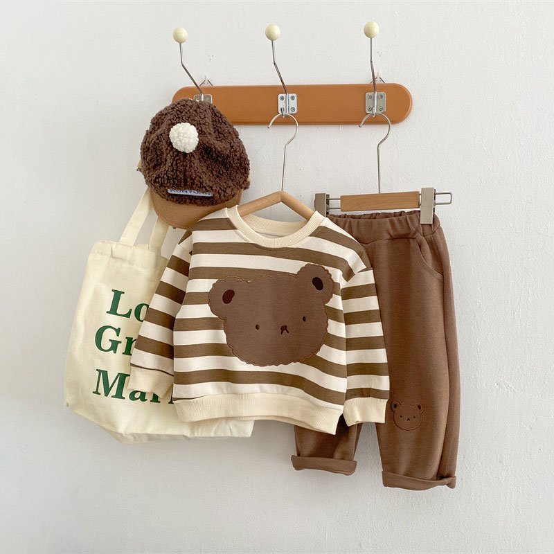Winter warm children bear Unisex top kid Casual sweater cotton Pants baby boy clothing set
