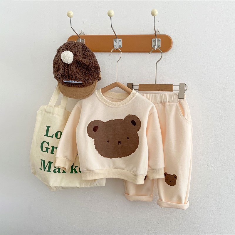Winter warm children bear Unisex top kid Casual sweater cotton Pants baby boy clothing set