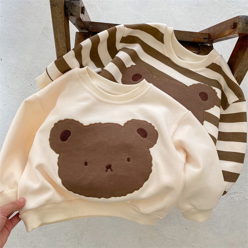 Winter warm children bear Unisex top kid Casual sweater cotton Pants baby boy clothing set