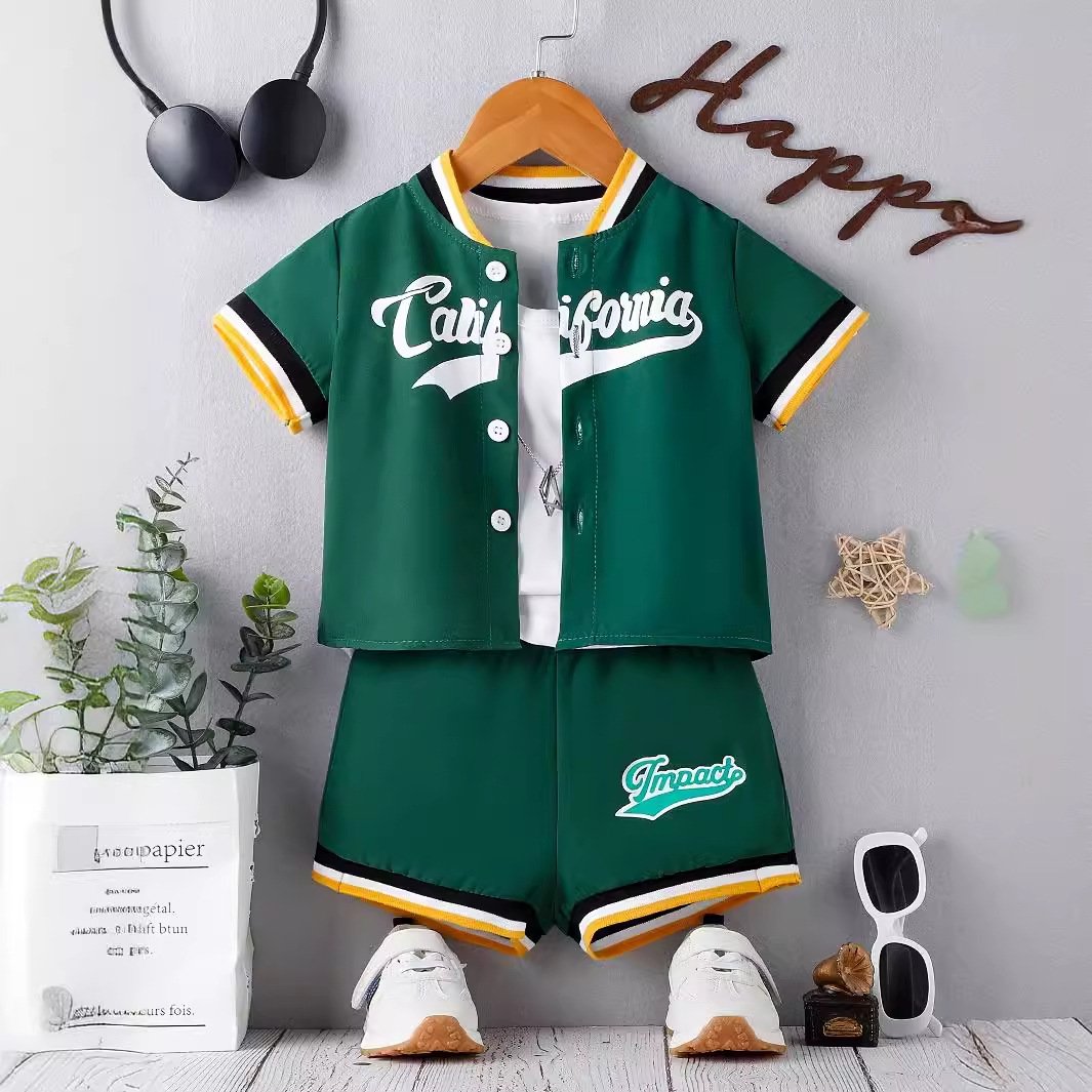 summer new ins cross-border e-commerce foreign trade hot-selling sports boy clothing street super cool three-piece suit
