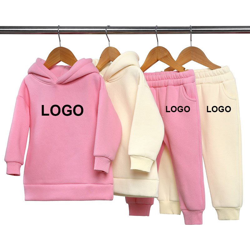Custom Embroidery Cotton Kids Jogger Hoodies Sets Pullover Tracksuit Children Clothing High Quality 2piece Kids Sweatsuit Sets
