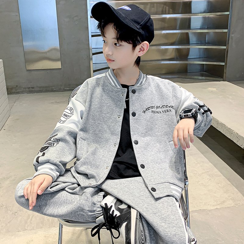 Boys' Spring Clothing Set 2023 New Teenage Casual Solid Letter Sports Baseball Set for Kids 4-14
