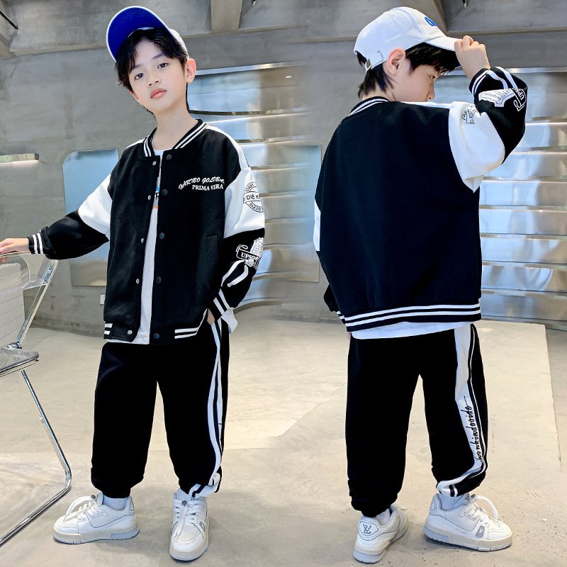 Boys' Spring Clothing Set 2023 New Teenage Casual Solid Letter Sports Baseball Set for Kids 4-14