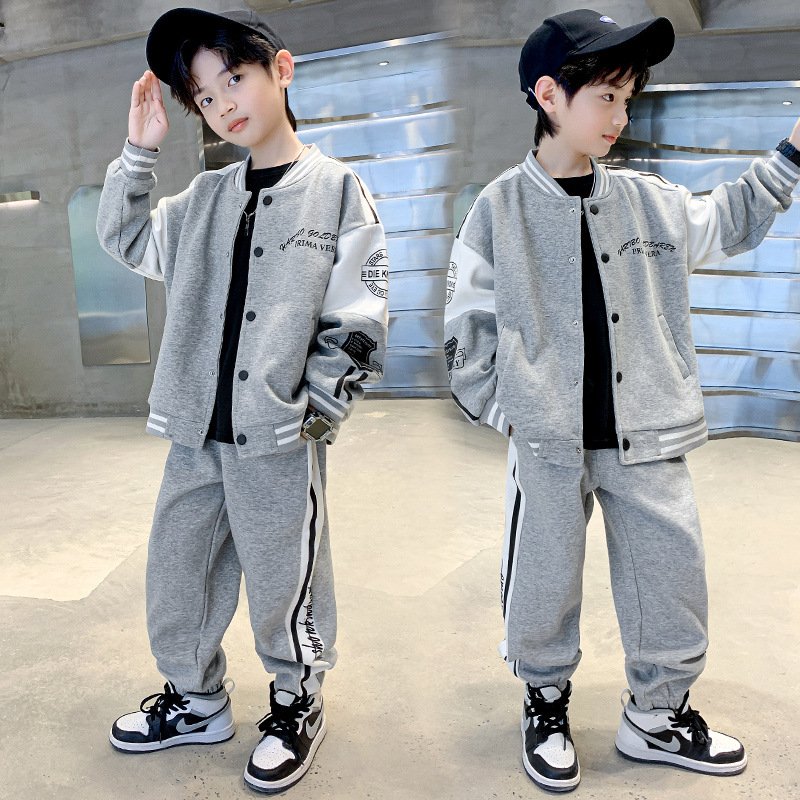 Boys' Spring Clothing Set 2023 New Teenage Casual Solid Letter Sports Baseball Set for Kids 4-14