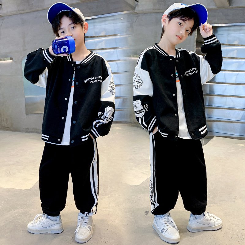 Boys' Spring Clothing Set 2023 New Teenage Casual Solid Letter Sports Baseball Set for Kids 4-14