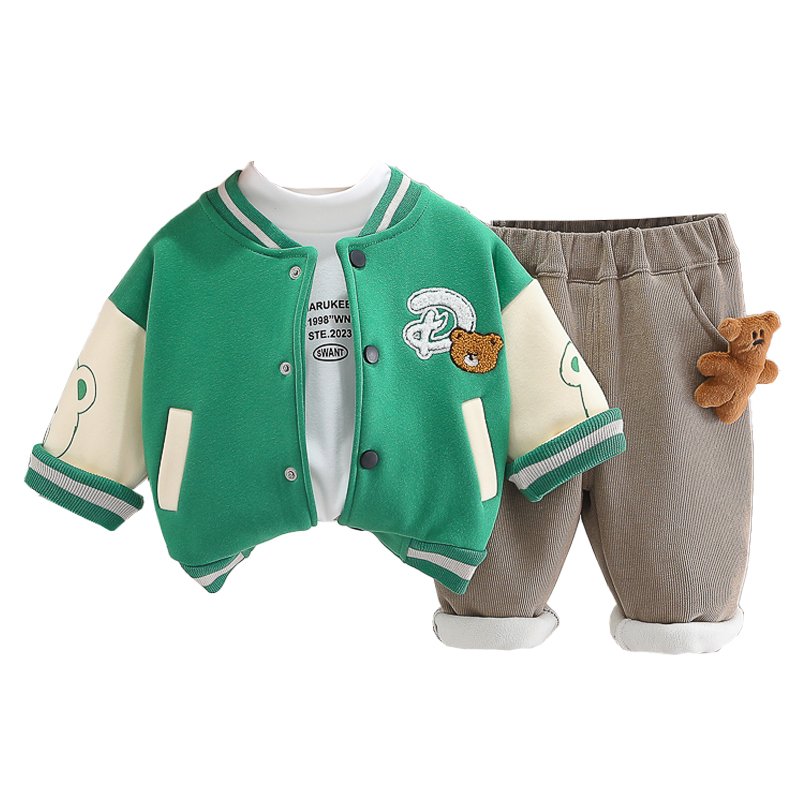 Unisex Short Sleeve Baseball Jacket for Boys Autumn Winter Leisure Sports Suit with Letter Print Unisex Clothing Set