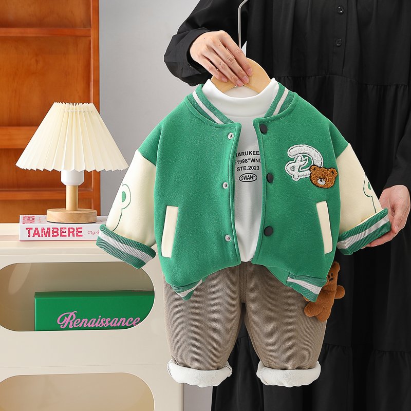 Unisex Short Sleeve Baseball Jacket for Boys Autumn Winter Leisure Sports Suit with Letter Print Unisex Clothing Set