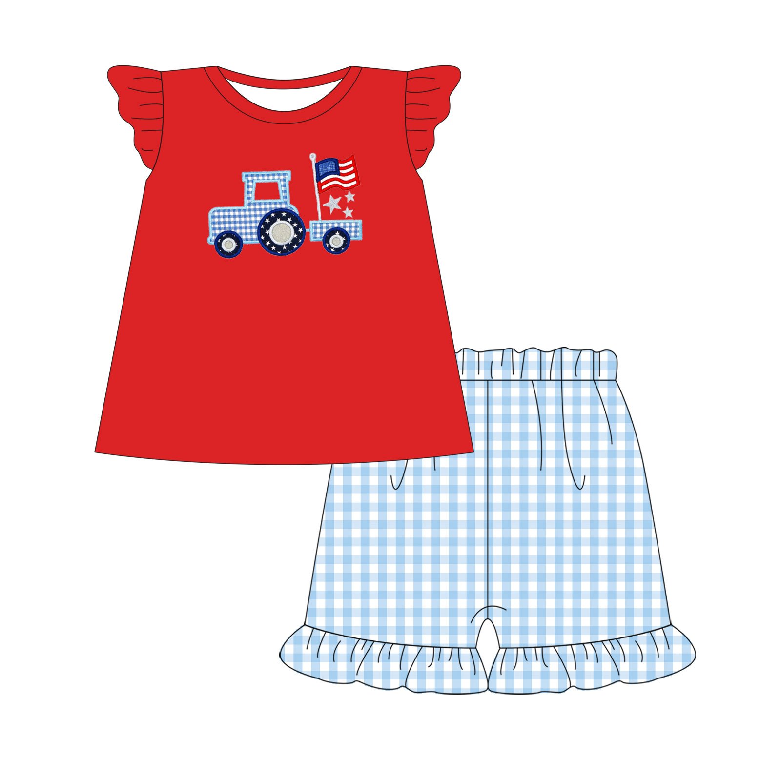 July of 4th Embroidery clothing set Design high quality baby boys outfit