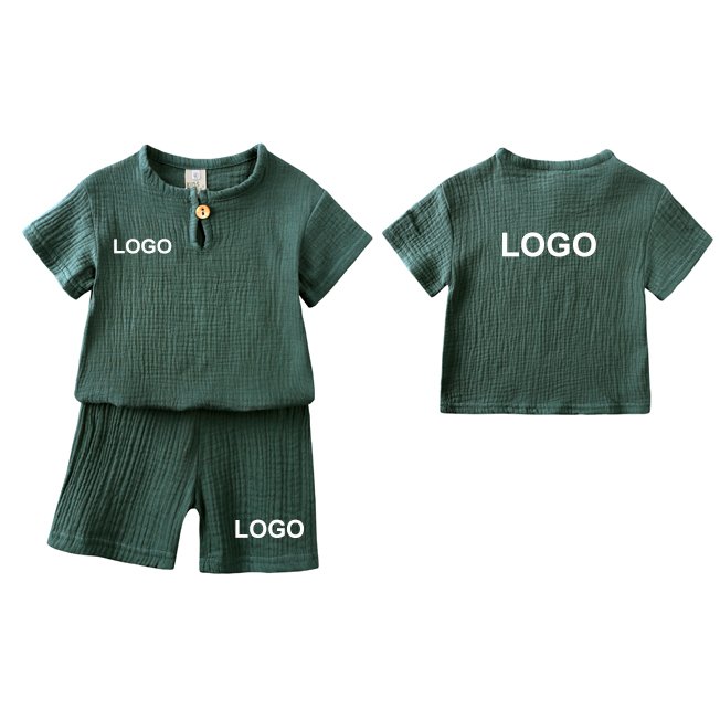 custom kids summer clothing sets linen cotton 2 pcs kids pajamas toddler boy girl clothes wholesale children clothes set